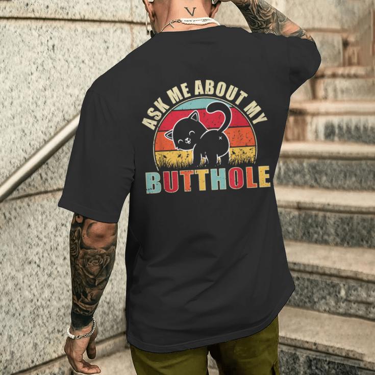 Vintage Ask Me About My Butthole Cat Butt Men's T-shirt Back Print | Mazezy