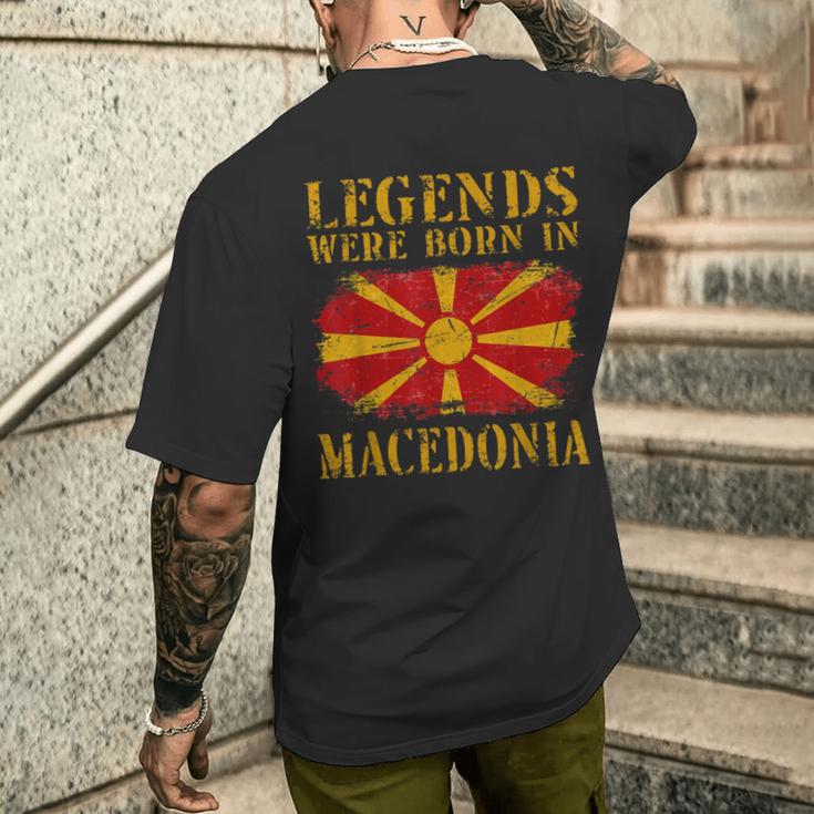 Vintage Macedonian Flag S T-Shirt mit Rückendruck Geschenke für Ihn