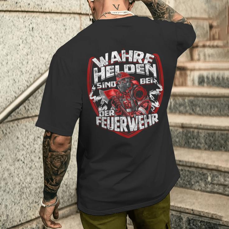 Wahre Helden Sind Bei Der Feuerwehrmann T-Shirt mit Rückendruck Geschenke für Ihn