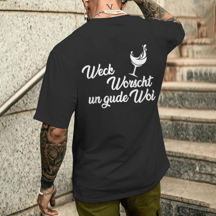 Weck Worscht Un Gude Woi Hessen Pfalz Saying Dialect T-Shirt mit Rückendruck Geschenke für Ihn