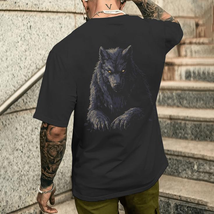 Werewolf Mythical Motif Fantasy Illustration Werewolf T-Shirt mit Rückendruck Geschenke für Ihn