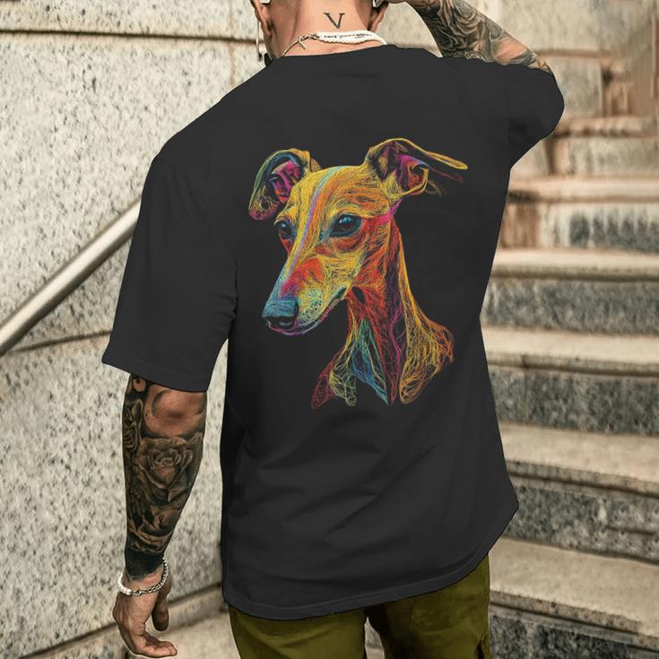 Whippet Dog Motif Pet Illustration Colourful Whippet T-Shirt mit Rückendruck Geschenke für Ihn