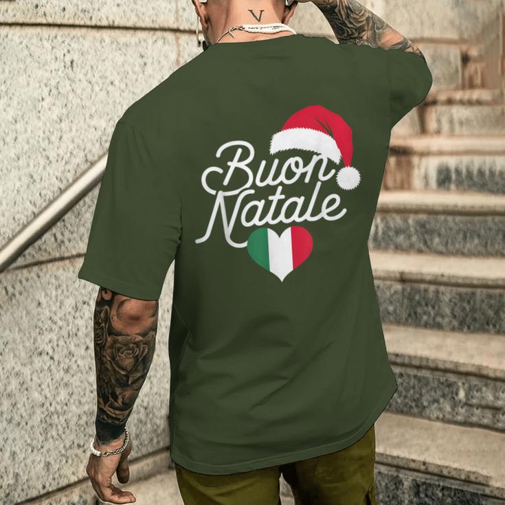 Buon Natale Italian Christmas Christmas Italy Flag Heart T-Shirt mit Rückendruck Geschenke für Ihn