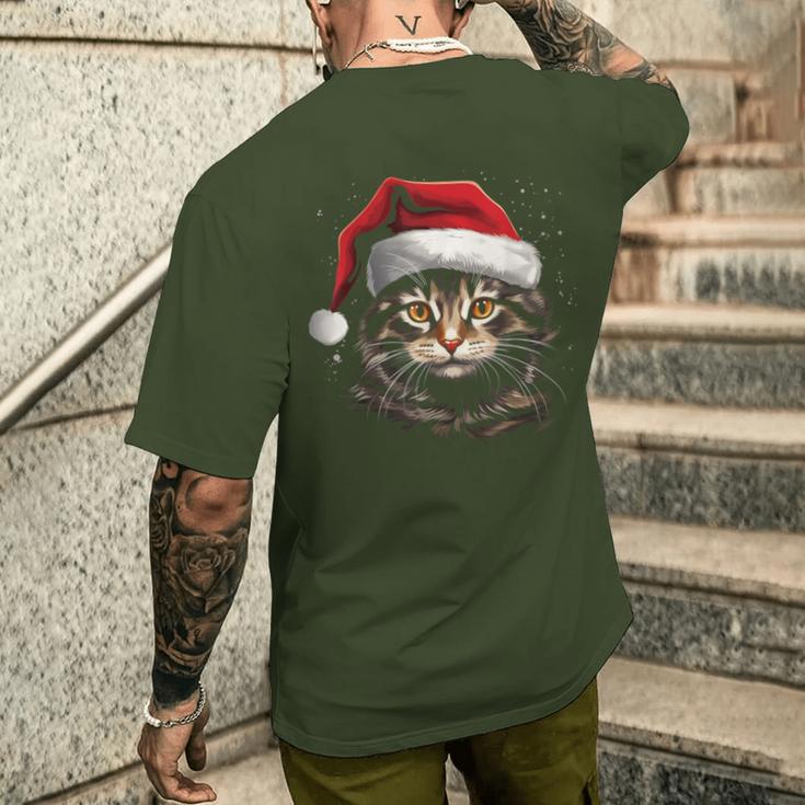 Cat With Christmas Hat Christmas Cat Santa T-Shirt mit Rückendruck Geschenke für Ihn