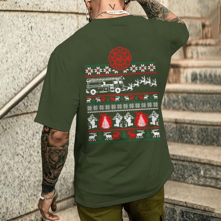 Christmas Fireman Fire Brigade Ugly Christmas T-Shirt mit Rückendruck Geschenke für Ihn