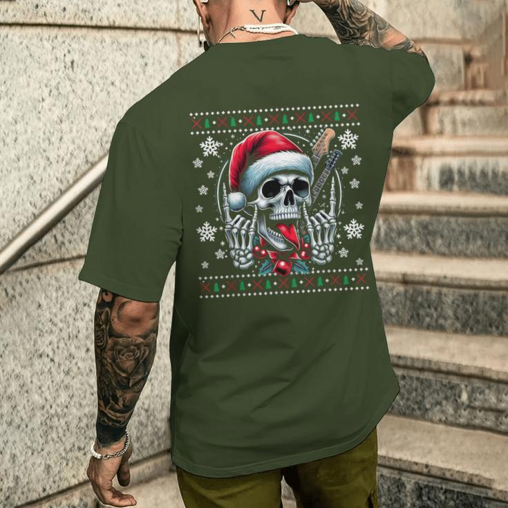 Christmas Skull Ugly Christmas Heavy Xmas Skeleton T-Shirt mit Rückendruck Geschenke für Ihn