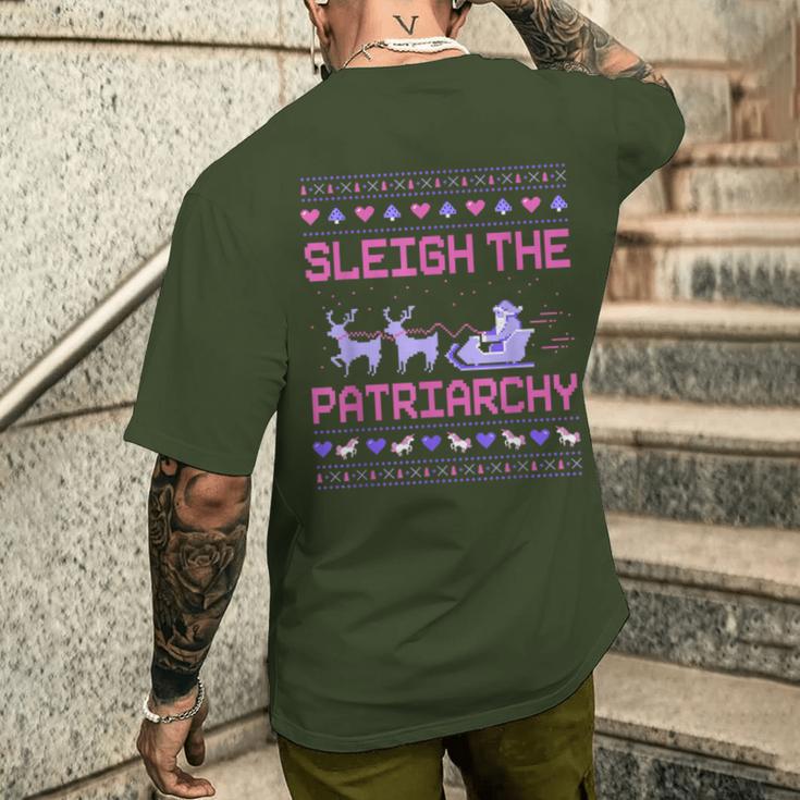 Christmas Sleigh The Patriarchy Feminist Feminism Deer Xmas T-Shirt mit Rückendruck Geschenke für Ihn