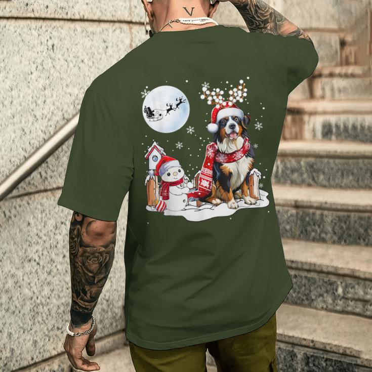 Bernese Mountain Dog Christmas Snowman Xmas Lights T-Shirt mit Rückendruck Geschenke für Ihn