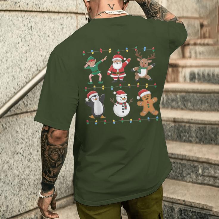 Christmas Reindeer Penguin Graphic With Santa Hat T-Shirt mit Rückendruck Geschenke für Ihn