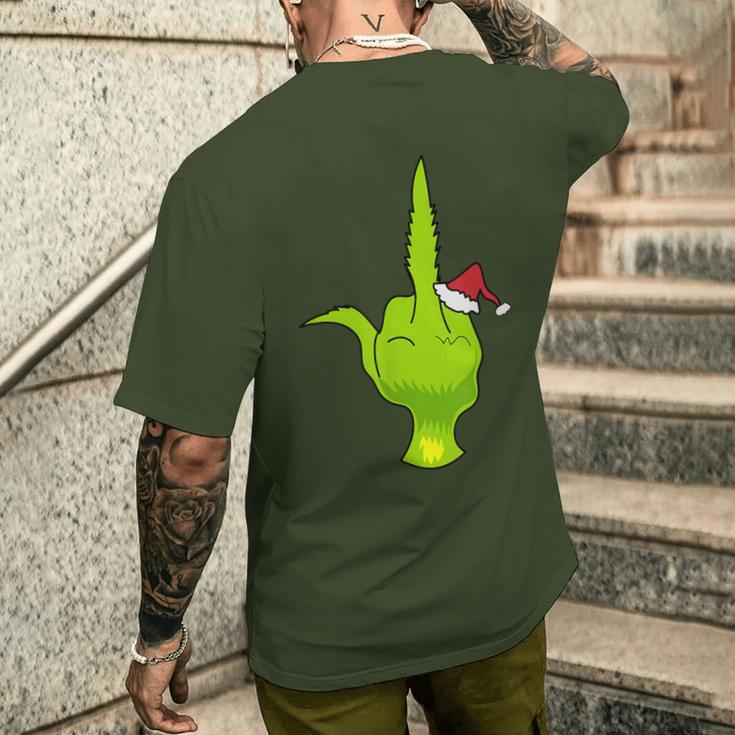 Green Hand Middle Finger Santa T-Shirt mit Rückendruck Geschenke für Ihn