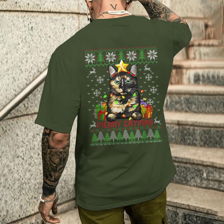 Merry Catmas Tortoiseshell Cat Ugly Christmas Jumper T-Shirt mit Rückendruck Geschenke für Ihn