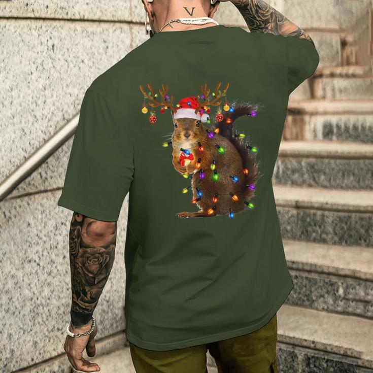 Squirrel Christmas Tree Lights Reindeer Christmas T-Shirt mit Rückendruck Geschenke für Ihn