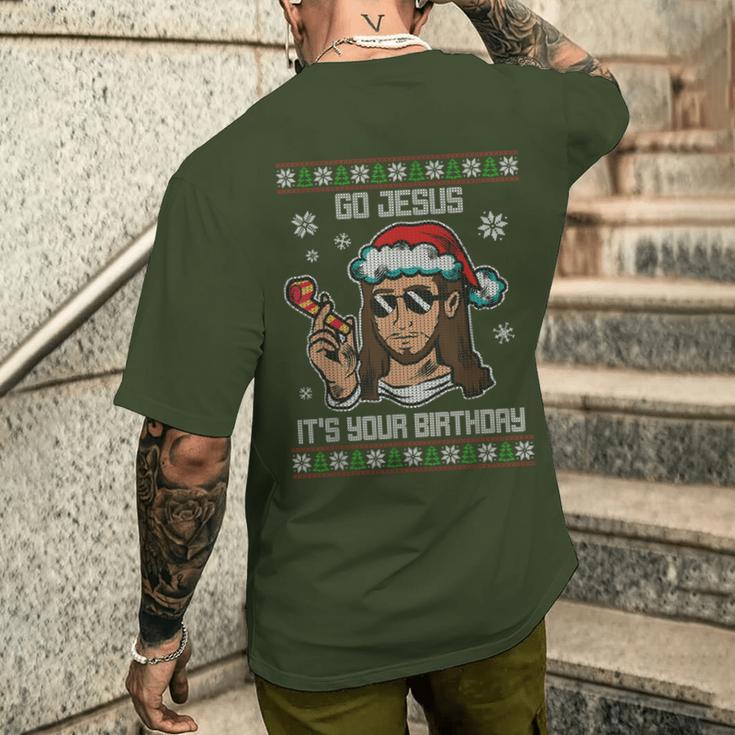 Go Jesus Birthday Ugly Christmas Sweater Christmas Jumper T-Shirt mit Rückendruck Geschenke für Ihn