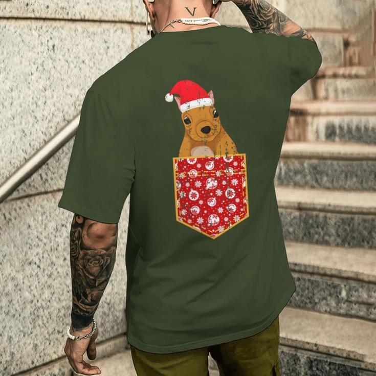 Merry Christmas Forest Animal Chest Pocket Squirrel T-Shirt mit Rückendruck Geschenke für Ihn