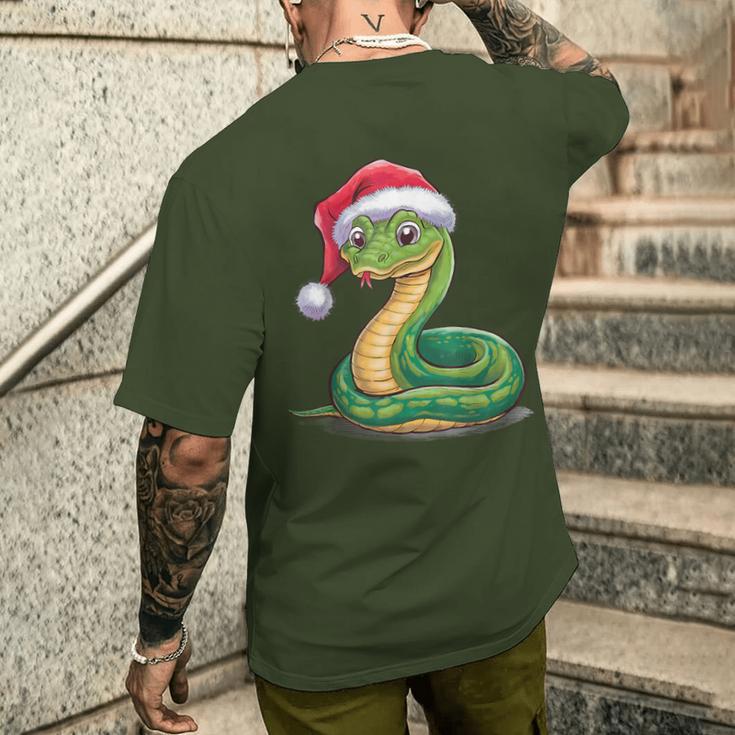 Merry Christmas Snake Xmas Party Eve Santa Hat T-Shirt mit Rückendruck Geschenke für Ihn