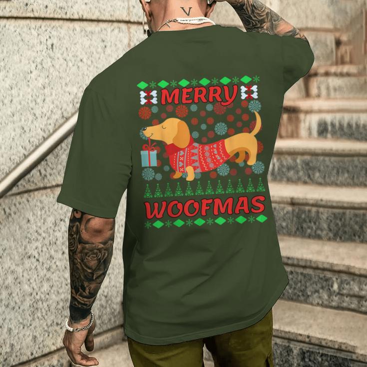 Merry Woofmas Dachshund Christmas Jumper T-Shirt mit Rückendruck Geschenke für Ihn