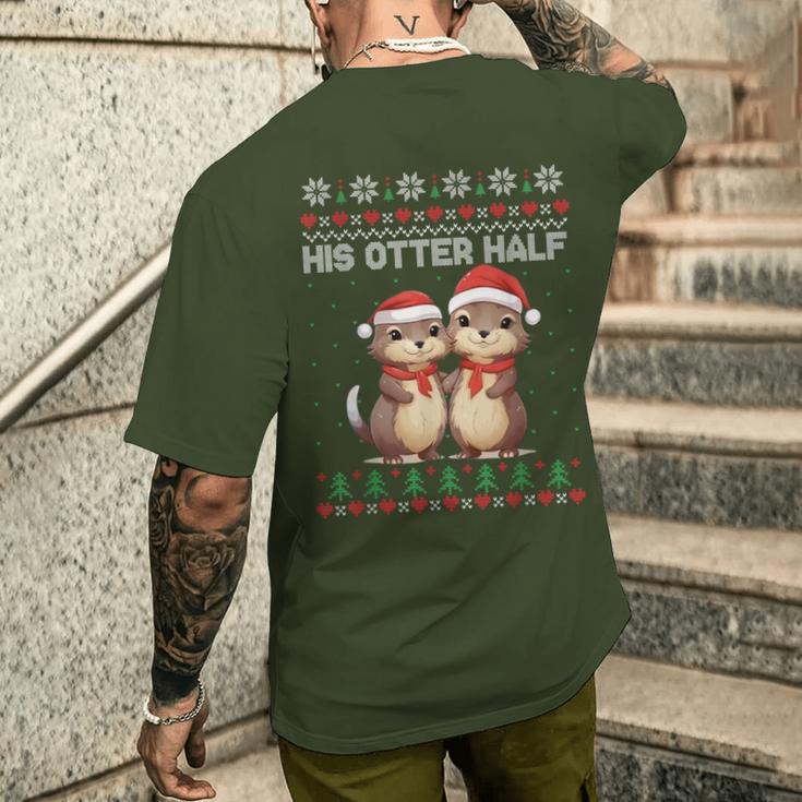 Her Otter Half His Otter Half Christmas Ugly Sweater Couple T-Shirt mit Rückendruck Geschenke für Ihn