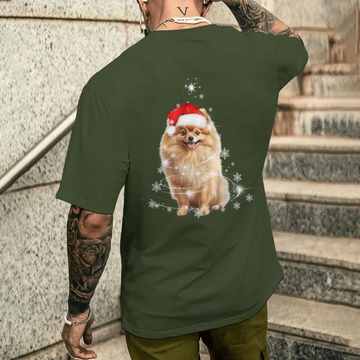 Pomeranian Christmas Tree Santa Hat Lights Jumper T-Shirt mit Rückendruck Geschenke für Ihn