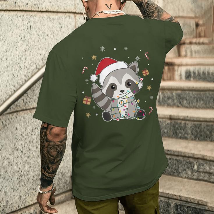 Raccoon Christmas Animals Fairy Lights Raccoon T-Shirt mit Rückendruck Geschenke für Ihn