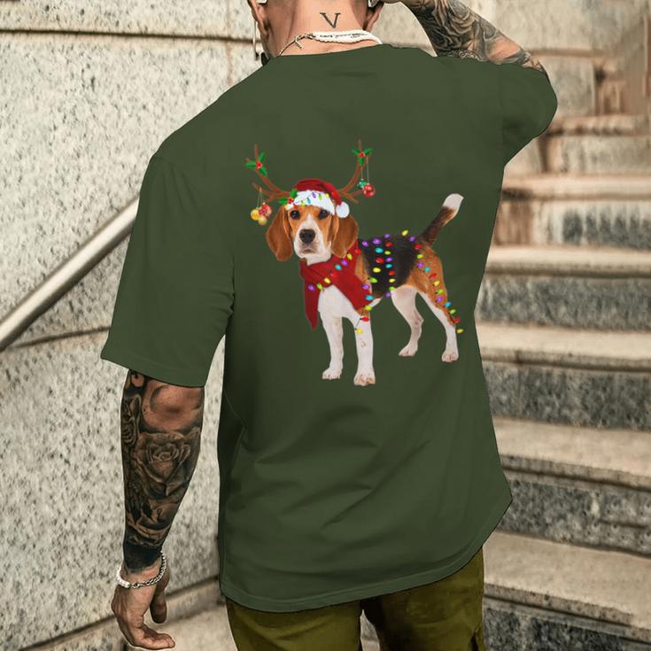 Santa Claus Beagle Reindeer Light Christmas T-Shirt mit Rückendruck Geschenke für Ihn