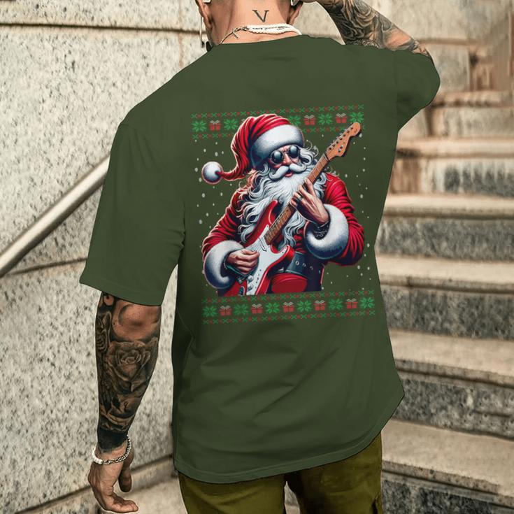 Santa Claus Guitar Ugly Christmas Jumper T-Shirt mit Rückendruck Geschenke für Ihn