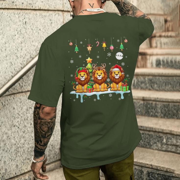 Three Santa Claus Reindeer Elf Lions Christmas Animal Lovers Children's T-Shirt mit Rückendruck Geschenke für Ihn