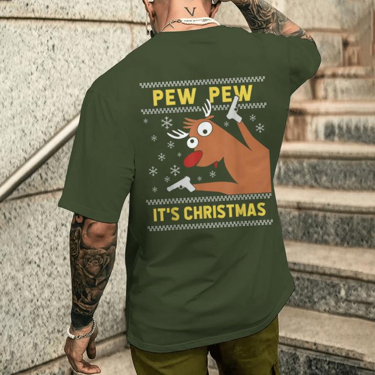 Ugly Christmas Sweater Pew Pew Crazy Reindeer Xmas T-Shirt mit Rückendruck Geschenke für Ihn