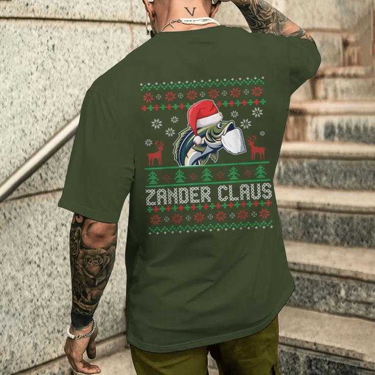 Ugly Christmas Zander Claus Angler Weihnachten Fishing Sports T-Shirt mit Rückendruck Geschenke für Ihn