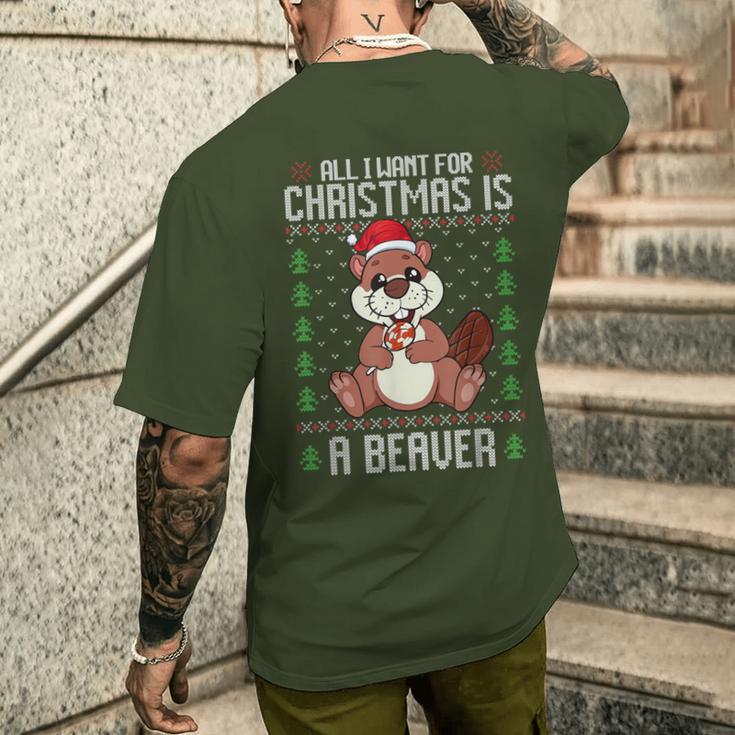 Ugly Xmas Sweater Christmas Beavers Lover T-Shirt mit Rückendruck Geschenke für Ihn