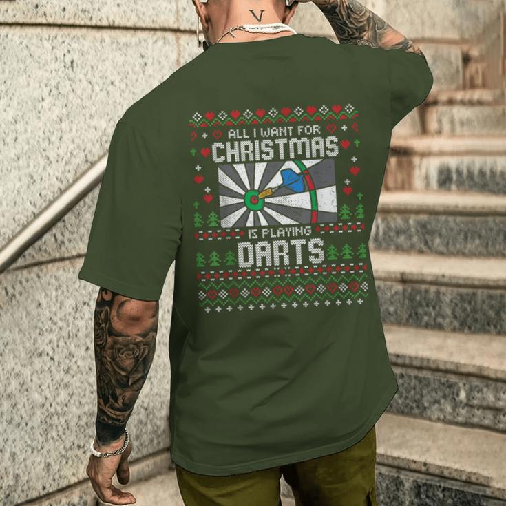 All I Want For Christmas Is Playing Darts Ugly Xmas Sweater T-Shirt mit Rückendruck Geschenke für Ihn