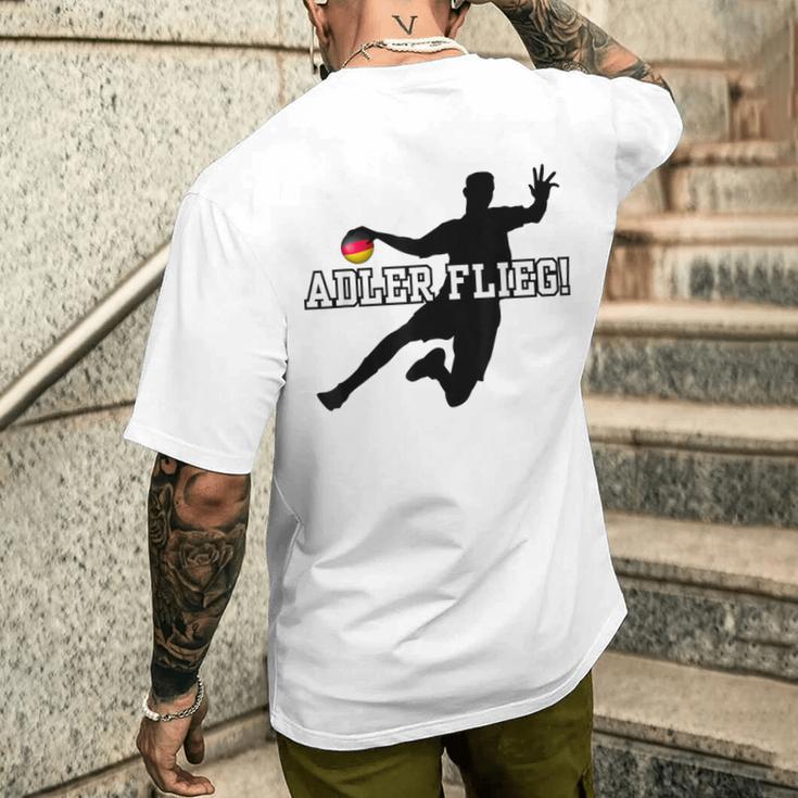 Adler Flieg Handball Fan Outfit Gray T-Shirt mit Rückendruck Geschenke für Ihn