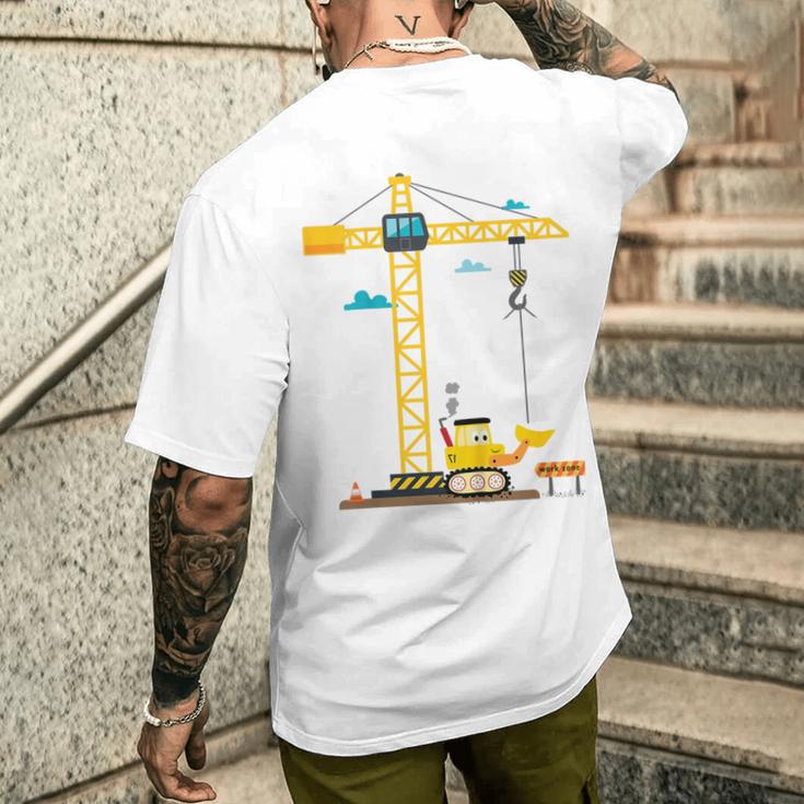 Children's 2Nd Birthday Boys With Crane And Digger Construction Site T-Shirt mit Rückendruck Geschenke für Ihn