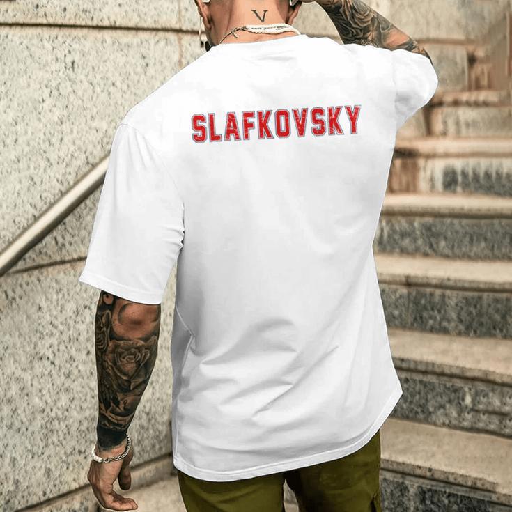 Distressed Team Slafkovsky Last Name Proud Family Blue T-Shirt mit Rückendruck Geschenke für Ihn