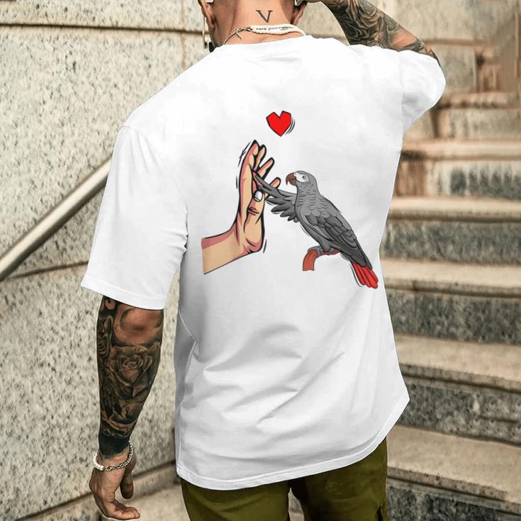 Grey Parrot Love Parrot Heart Bird T-Shirt mit Rückendruck Geschenke für Ihn