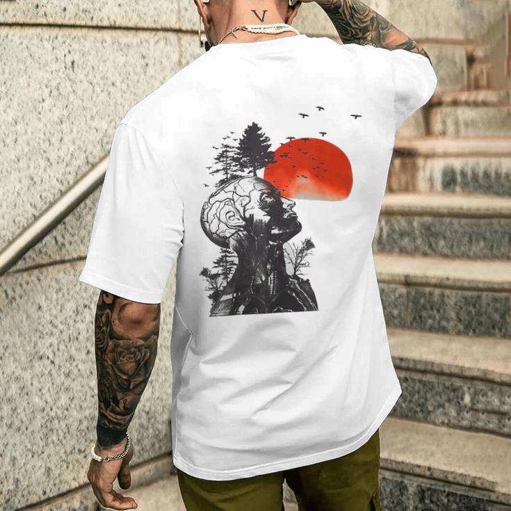 Hangover Human Tree Surreal Artistic Sunset Gray T-Shirt mit Rückendruck Geschenke für Ihn