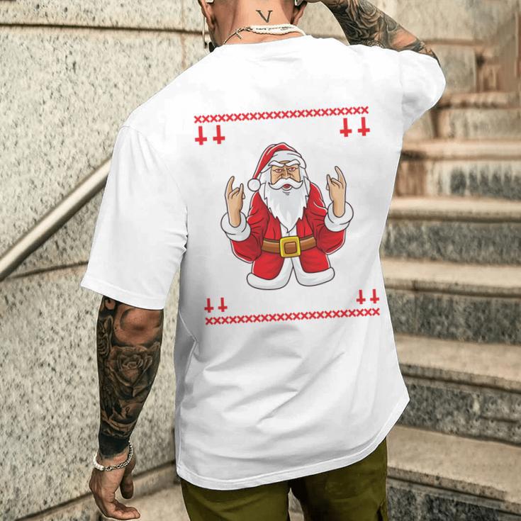 Heavy Metal Christmas Sleigher Hail Santa Claus Rock Music T-Shirt mit Rückendruck Geschenke für Ihn