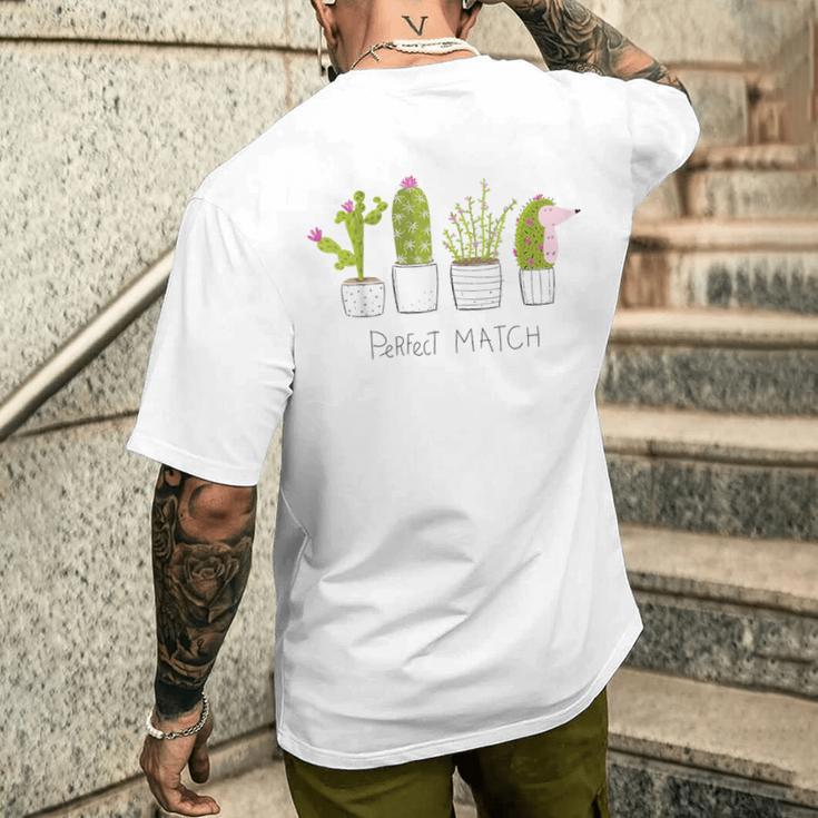 Hedgehog Hedgehog Perfect Match Cacti T-Shirt mit Rückendruck Geschenke für Ihn