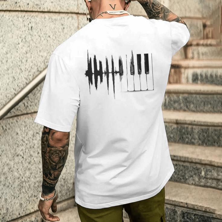 Piano Piano Keys Wings Gray T-Shirt mit Rückendruck Geschenke für Ihn