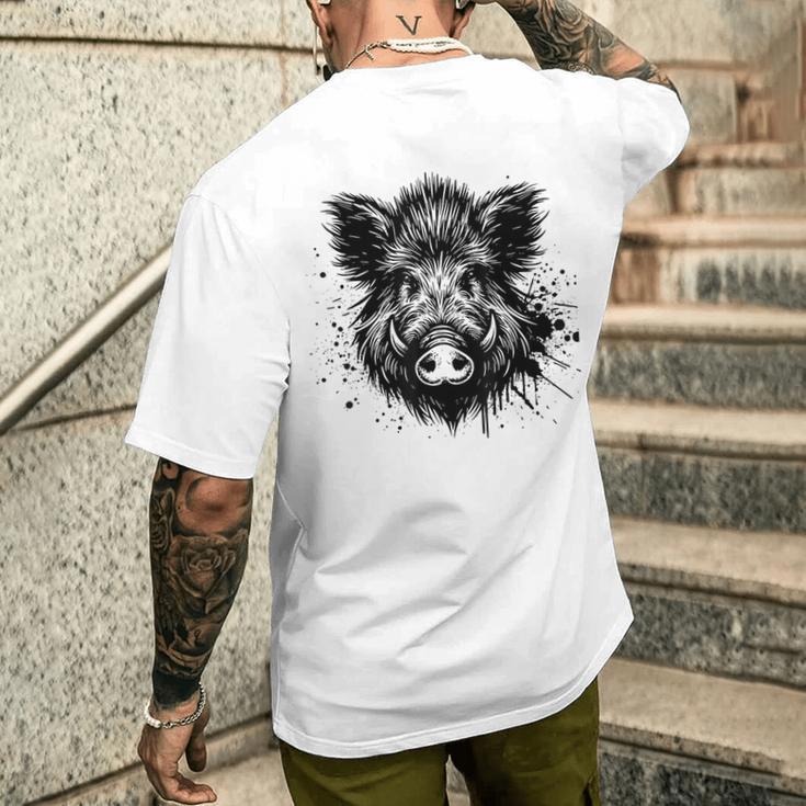 Wild Boar Boar Hunting Hunter Wild Boar Green T-Shirt mit Rückendruck Geschenke für Ihn