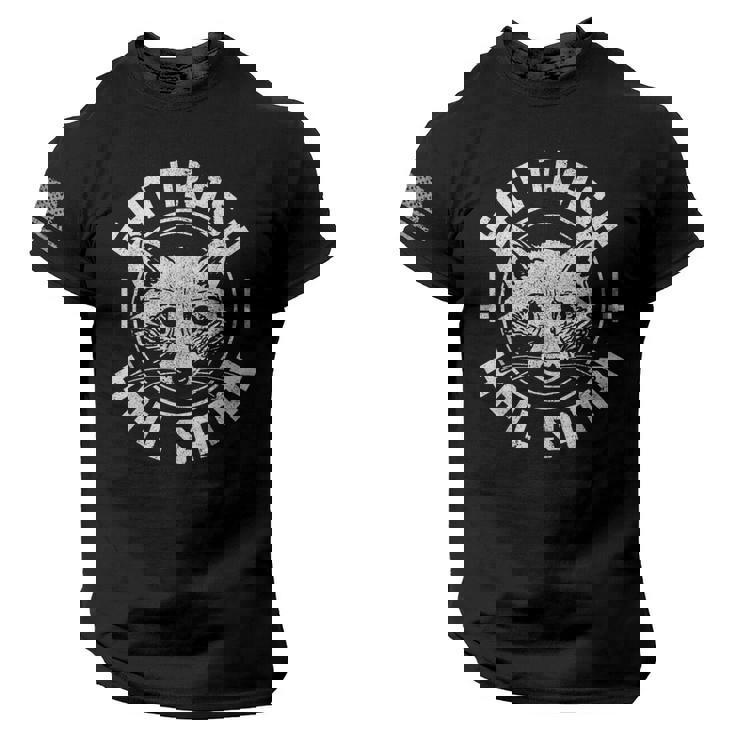 Raccoon Eat Trash Hail Satan Gothic Racoon American Flag On Sleeve Men Tee USA Flag T-Shirt