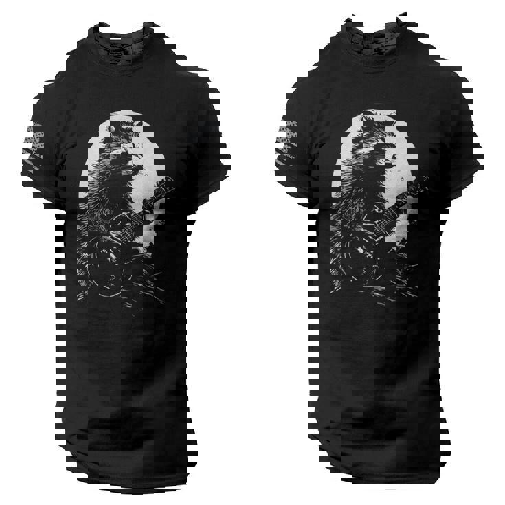 Raccoon Guitarist Tee - American Flag Sleeve - Men's USA T-Shirt