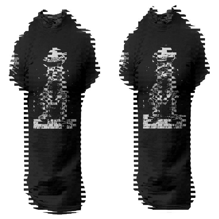 Raccoon Western Tee | Cowboy Style & Flag Sleeve | Unisex Adults-Kids
