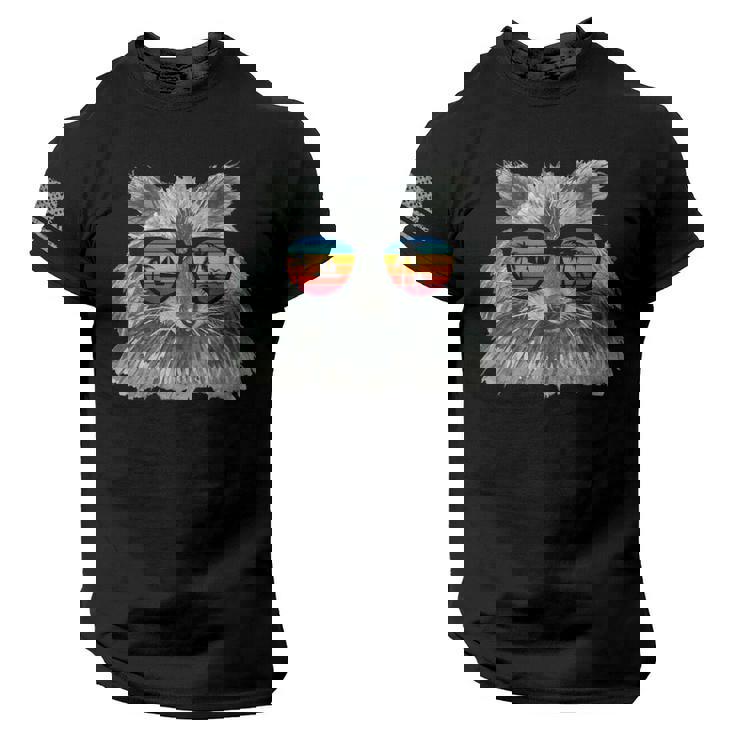 Retro Raccoon Sunglasses Tee | Men’s American Flag Sleeve T-Shirt