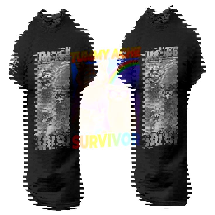 Tummy Ache Survivor Raccoon Small American Flag On Sleeve Men Tee USA Flag T-Shirt