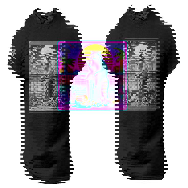 Vaporwave Raccoon Men’s Tee – Retro Synthwave with USA Flag