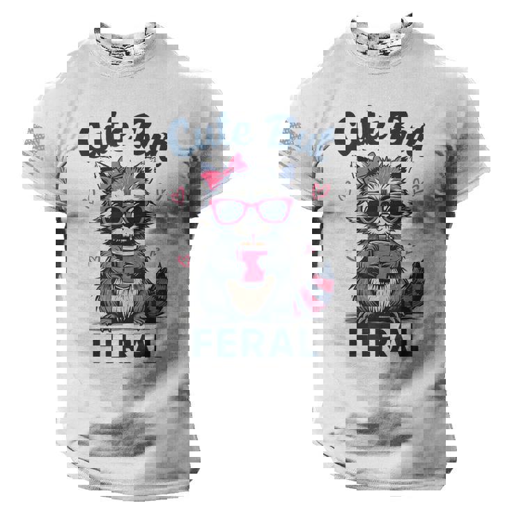 Cute Feral Girl Raccoon T-Shirt - Women Men USA Flag Sleeve