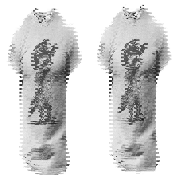 Raccoon Cowboy Graphic Tee - Unisex American Flag Sleeve