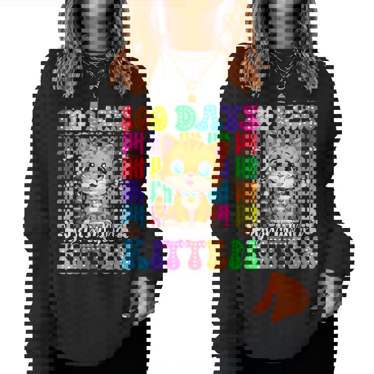 100Th Day Of School You Must Be Kitten Cat Lover Groovy Women Sweatshirt