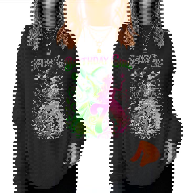 7Th Birthday Witch Pink And Green 7 Year Old Birthday Girls Women Sweatshirt