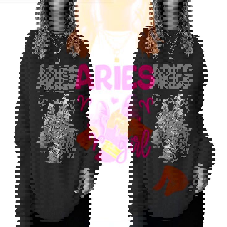 Aries Girl Birthday Queen Sneakers Zodiac Sign Women Sweatshirt